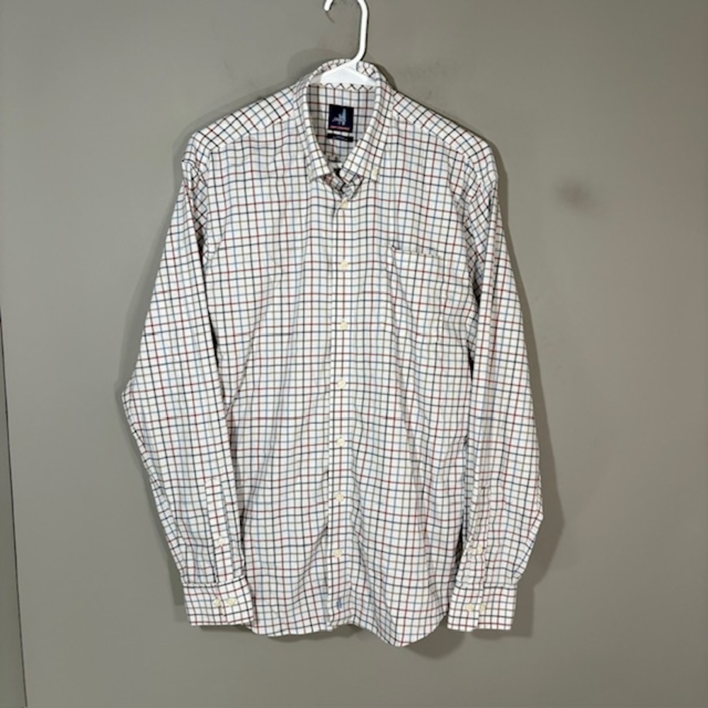 Johnnie-O Shirt Mens Medium White Check Long Sleeve Button Up Prep-Formance